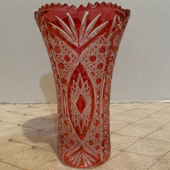 Vintage Other - Red Cut to clear Glass  Vase 6.5"